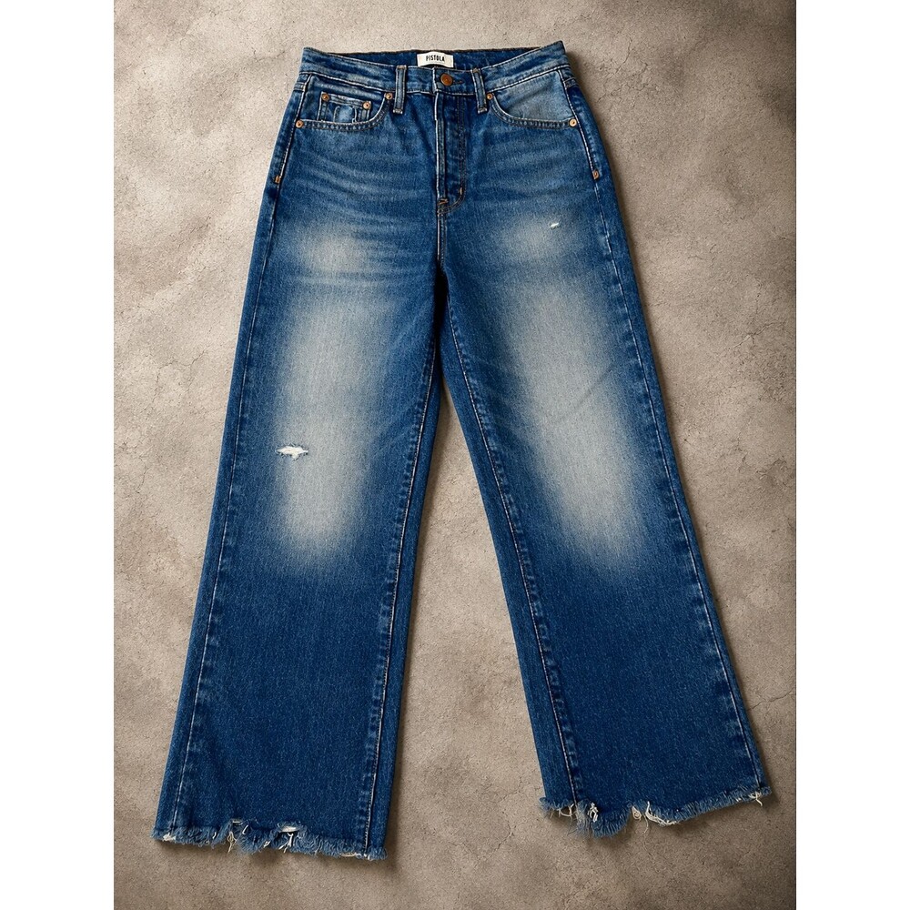 Pistola High Rise Wide Leg Jeans Womens 26 Frayed Hem Button Fly Sample
